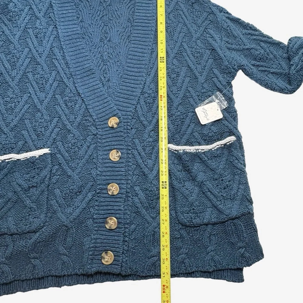 Free People Montana Cable Knit Cardigan Varsity Blue Oversized Size M NEW - Picture 11 of 16